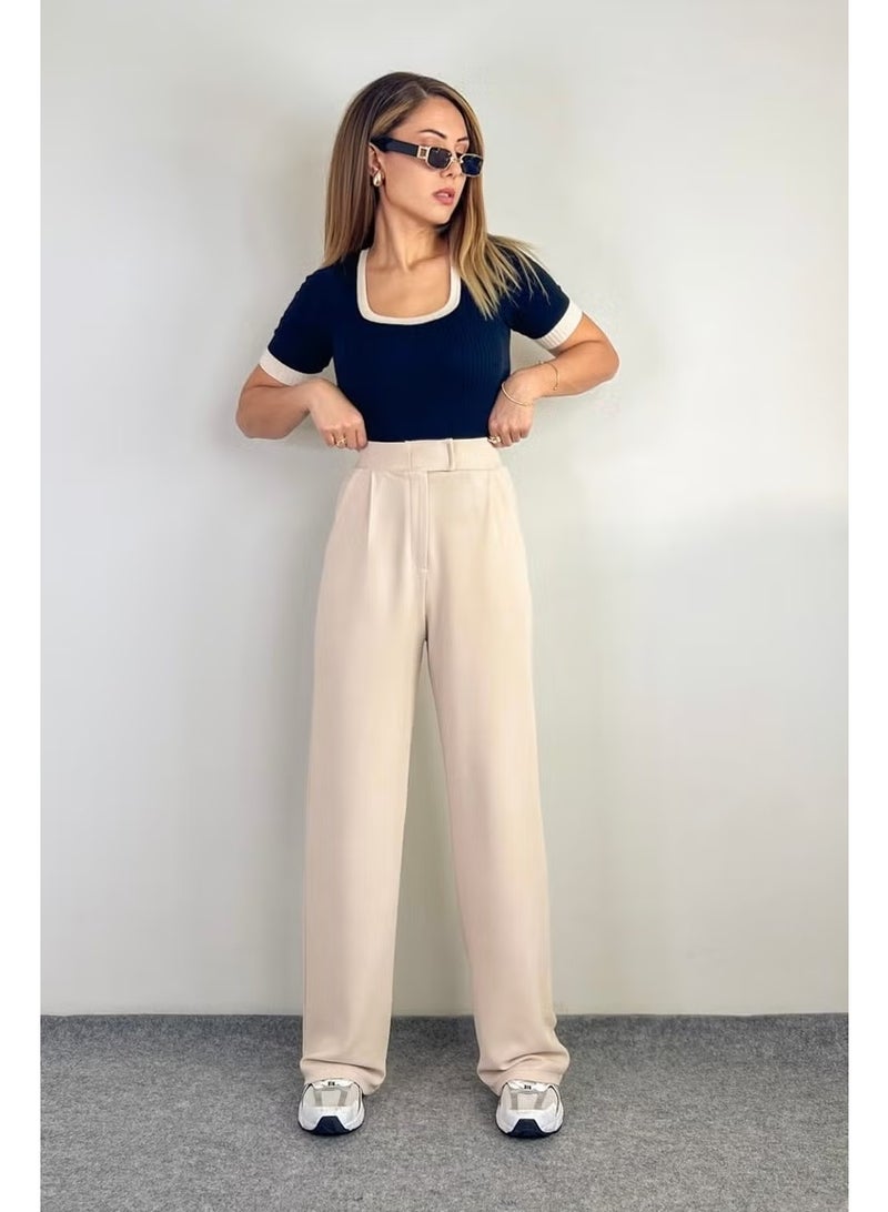 Ritnice Line Women's Lycra Velcro Closure Light Beige Palazzo Trousers - Image 5